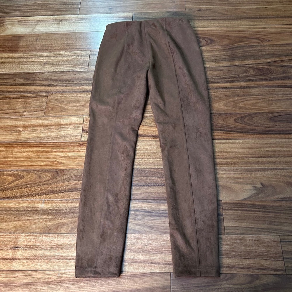 Tahari Brown Faux Suede Leggings Fallen Leaf Vicuna High Rise Pants Small NEW